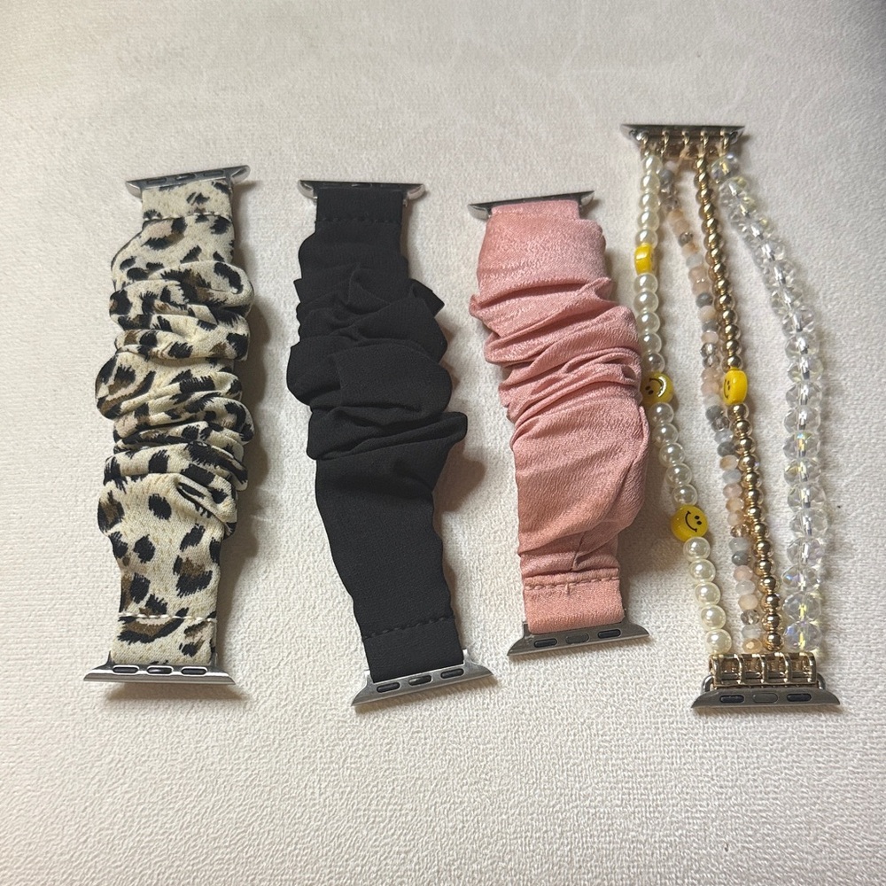 Women's Apple Watch Bands Set - Leopard, Black, Pink, Beaded